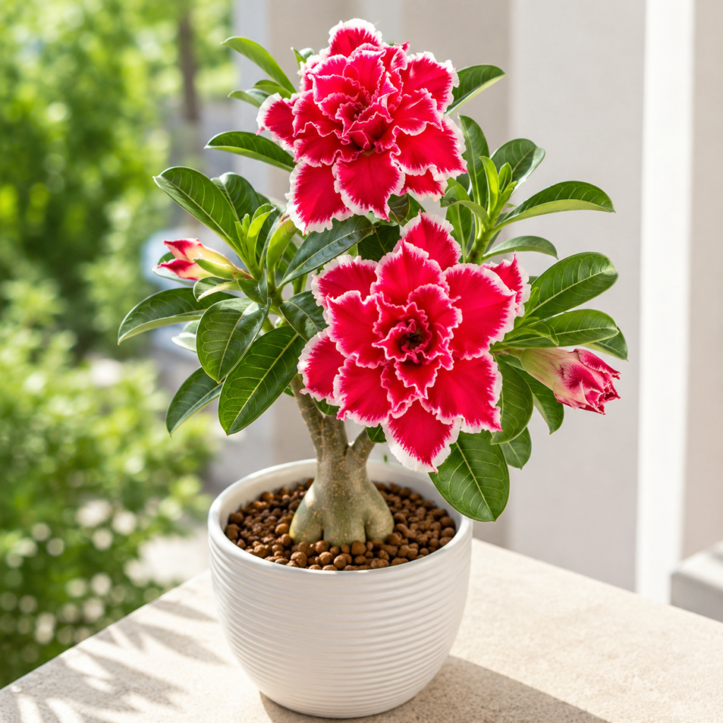 Red Picotee Desert Rose Bonsai